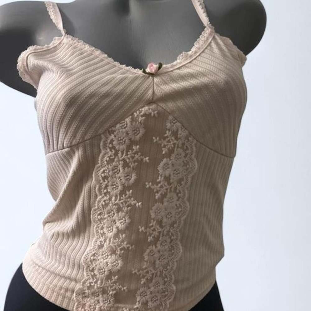 Romwe Cream Lace Cami Top